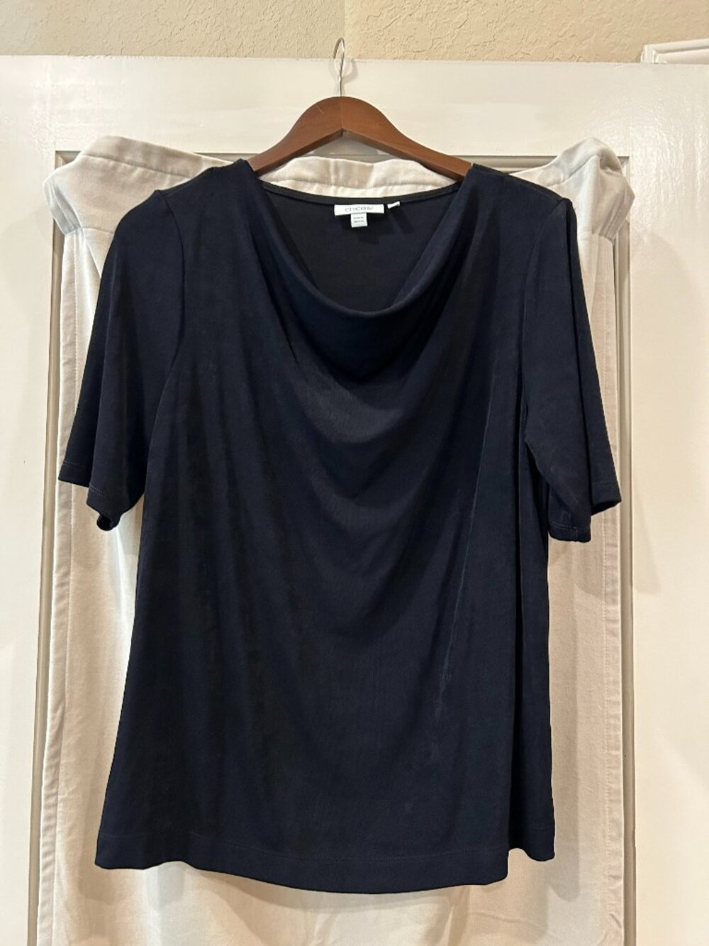 Chico's Cowl Neck Top, Size 2 (Large), Black